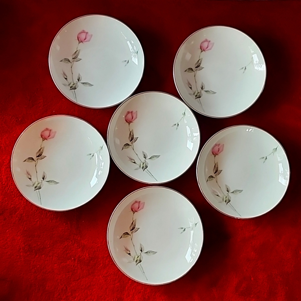 Set of 6 Style House Fine China Dawn Rose. Snack/Dessert Bowls. Made in Japan.